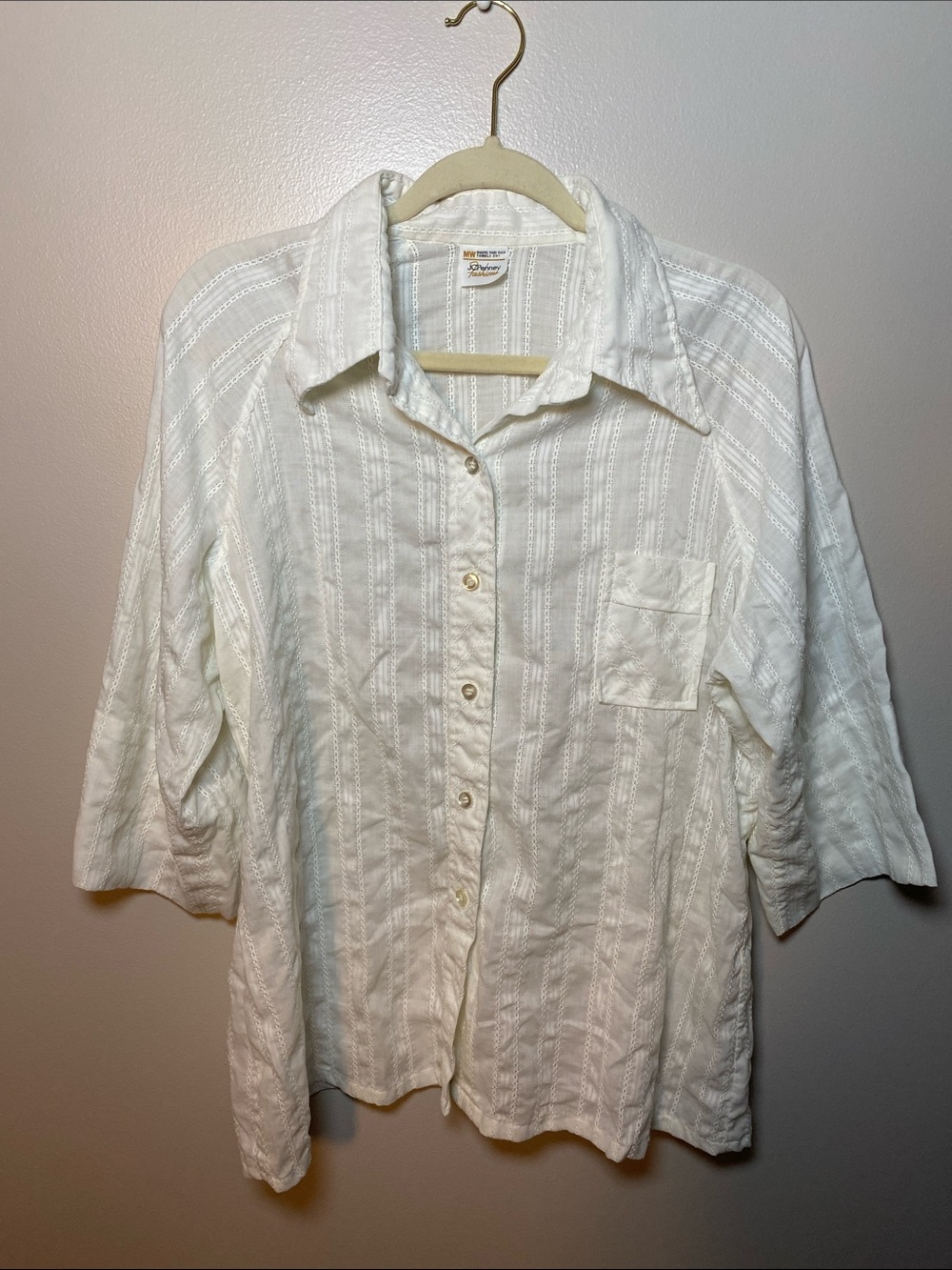 Vintage jcpenney Cream Textured Button-Down Shirt XL